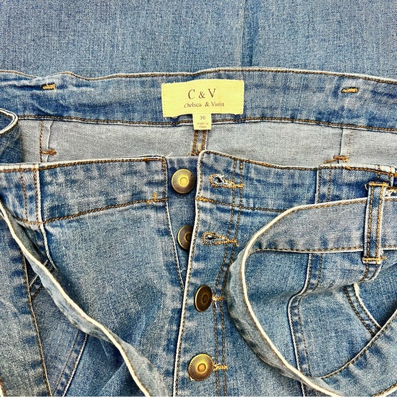 C&V Chelsea & Violet Women’s Blue Jeans Size 30 Stretch Cropped Button Fly Belt - Picture 6 of 9